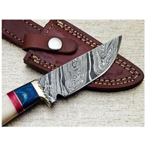 Handmade Damascus Steel Fixed Blade <b>Knife</b> Customizable OEM Support for Hunting Camping with Hard Wood Camel Bone Brass Clip - Product Image 3