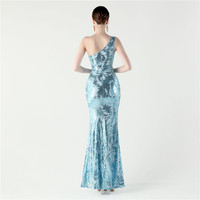 31702-S #   Robe de soirée moulante asymétrique à sequins et col biais pour femme ronde, grande taille, collection 2025