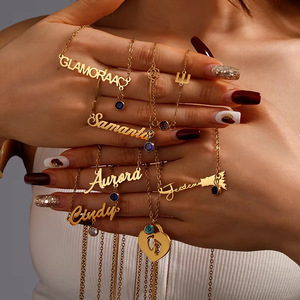 Collier personnalisé Shunquan en acier inoxydable avec chaîne en bambou et numéro, plaqué or 18 carats sous vide, pendentif mode avec gemme pour anniversaire - Product Image 2