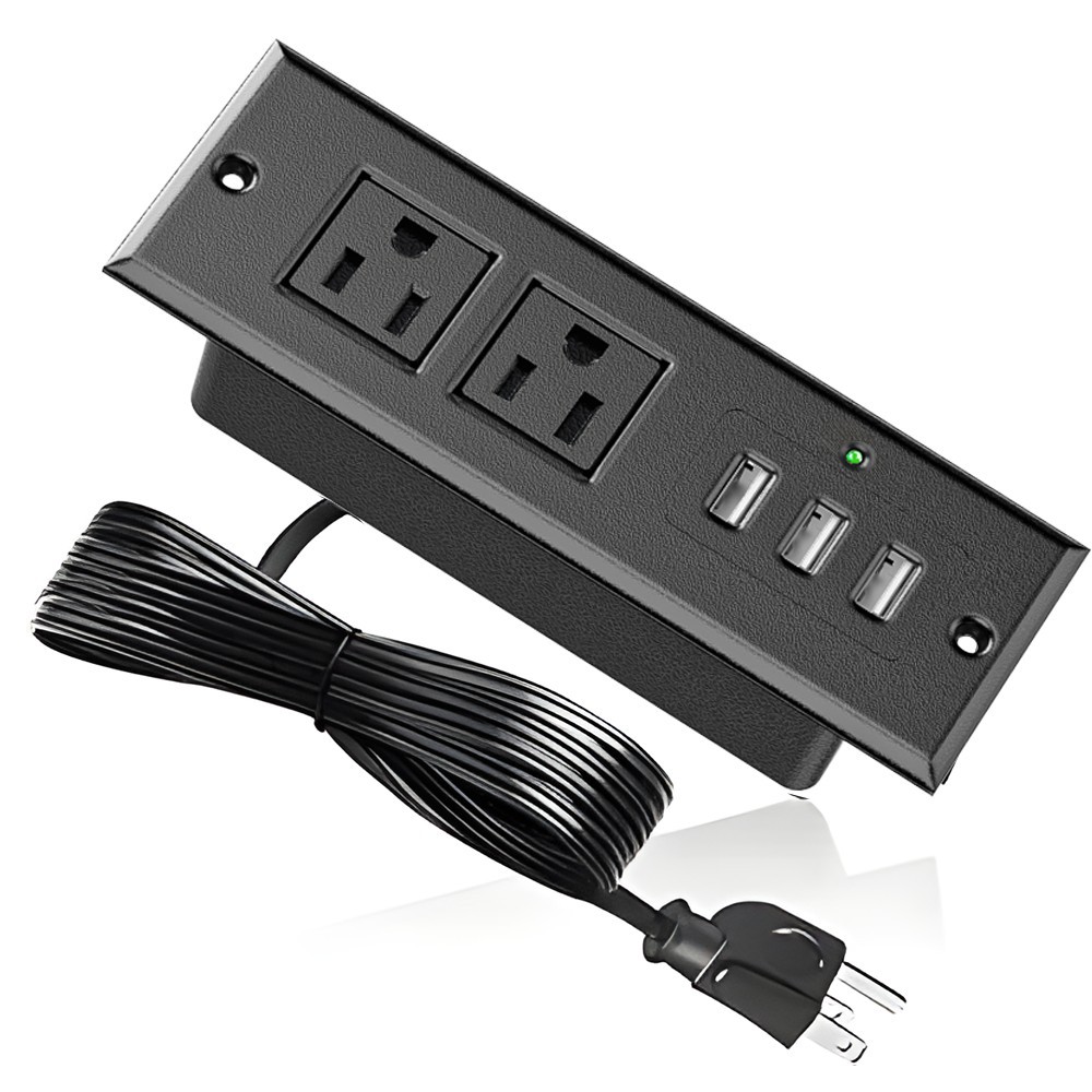 สีดำ-2*ปลั๊กไฟ AC+3*USB-A-US