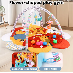 Manta de Juego Plegable con Forma de Flor y Diseño de Animales de Dibujos Animados, Colgante, con 20 Bolas Oceánicas, Tapete de Gimnasio para Bebés - Product Image 3