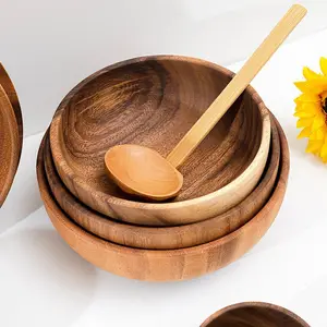 Wooden Serving Bowl Exporter New Style Polished Round Wooden Salad Serving Bowl Supplier