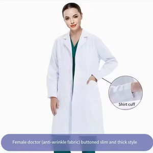 Bata de laboratorio blanca de manga larga al por mayor, uniforme médico para doctor, ropa de trabajo cómoda de mezcla de poliéster y rayón para hospital - Product Image 5