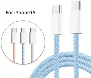 The newest Fast Charging Silicone Braided USB C To Type C Multi colors Cable for iphone 15 plus for iphone 15 pro max