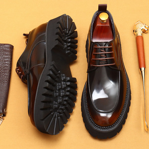 Chaussures Oxford en cuir verni noir pour hommes, bout rond, à lacets, couleur unie, semelle en caoutchouc antidérapante, pour le travail, toutes saisons, livraison directe - Product Image 3