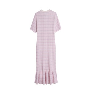 Abito <span class=keywords><strong>Midi</strong></span> in Lana Rosa con Scollo a O, Maniche Corte e Decorazioni in Cristallo, Elegante Abbigliamento Femminile - Product Image 2