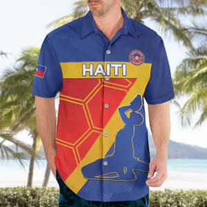 Chemise Hawaïenne de la Fédération de Football d'Haïti 2026WC pour Homme – Cardigan Boutonné à Imprimé par Sublimation, Coupe Ample, Haut pour Fan de Football Haïtien - Product Image 3