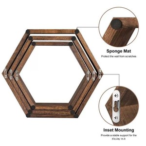 Wooden Hexagonal Wall <b>Shelf</b> Geometric Display <b>Rack</b> For Living Room Decor - Product Image 4