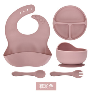 Set de alimentación de silicona para bebés de 5 piezas: tazón, tenedor, cuchara, babero con ventosa para bebés de 0 a 12 meses - Product Image 2