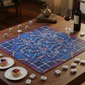 SUPER GAME Tapis de Mahjong Américain Pliable de Luxe |   Tapis en néoprène antidérapant bleu marine à imprimé floral et à carreaux par <span class=keywords><strong>OM</strong></span> Mahjong - Product Image 4