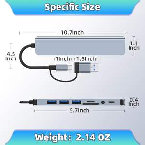 8-en-1 Dual-head Tipo C Usb3.0 <span class=keywords><strong>Usb</strong></span> C Hub Lector de tarjetas TF/SD Conector de auriculares portátil de 3,5mm 8-1 <span class=keywords><strong>Usb</strong></span> C Hub <span class=keywords><strong>Usb</strong></span> 2,0 3,0 Hub - Product Image 5