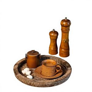 Plateau de service en bois rustique vintage DreamCraft, centre de table, porte-bougie, décoration ottoman, fleurs et plantes préservées du Vietnam - Product Image 1