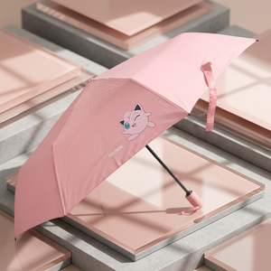 Korean pokemon Wanja 55cm 3 Fold Semi-Automatic Polyester Umbrella Jigglypuff Coral 8 Ribs Compact Portable Kids Anime Cartoon - Product Image 2