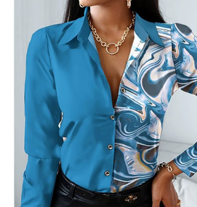 Mujeres primavera elegante Turn Down Colar blusa Vintage Popular impresión camisas delgadas otoño Oficina señoras moda manga larga Tops - Product Image 1