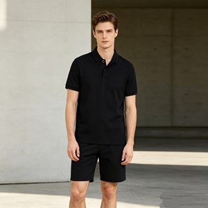 Ensemble polo piqué 300 g/m² pour homme, logo personnalisé, ensemble short décontracté noir pour homme, ensemble vêtements décontractés d'été pour homme - Product Image 6