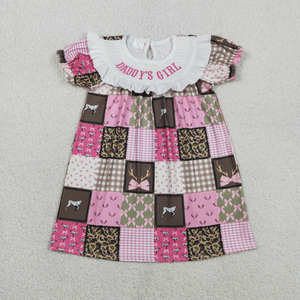 Vestido de Verano para Niña Pequeña, Bordado con la Frase 'Daddy's Girl', Camuflaje, Rosa, Manga Corta, Vestidos Fruncidos para Niñas - Product Image 2
