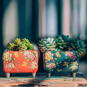 2021 arcilla pintada a mano suculenta <span class=keywords><strong>Cactus</strong></span> bonsái maceta pequeña maceta de jardín OEM - Product Image 2
