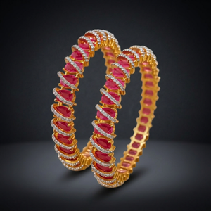 Brass Gold Plated Ruby <b>Red</b> Stone CZ Diamond Bangle <b>Bracelet</b> Set Indian Ethnic Designer Fashion Jewelry Wholesale for Women - Product Image 1