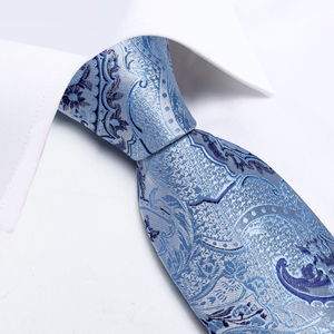 Corbatas de Seda con Estampado Paisley <span class=keywords><strong>Azul</strong></span> Claro para Hombre, Pañuelo, Gemelos, Accesorios Casuales para Boda, Juego de <span class=keywords><strong>Corbata</strong></span>, Regalo - Product Image 3