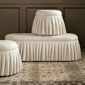 Banc ottoman vintage rectangulaire long et large en tissu plissé pour salon, tabouret à chaussures, pouf de salle de bain à vendre - Product Image 5