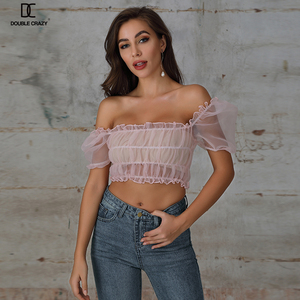 Weixin Womens Quần Áo OEM Tắt Vai Ren Trong Suốt Áo Top - Product Image 5