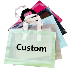 Bolsas de compras de plástico LDPE reciclado con impresión en huecograbado engrosado, bolsas de agradecimiento personalizadas con logo y asa larga para ropa - Product Image 2