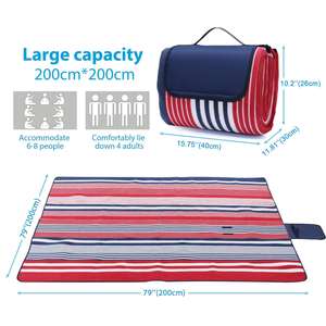 Classic Striped Picnic Fleece Waterproof Extra Large <b>Foldable</b> <b>Beach</b> Mat Portable Camping Blanket With Handle for Travel - Product Image 3