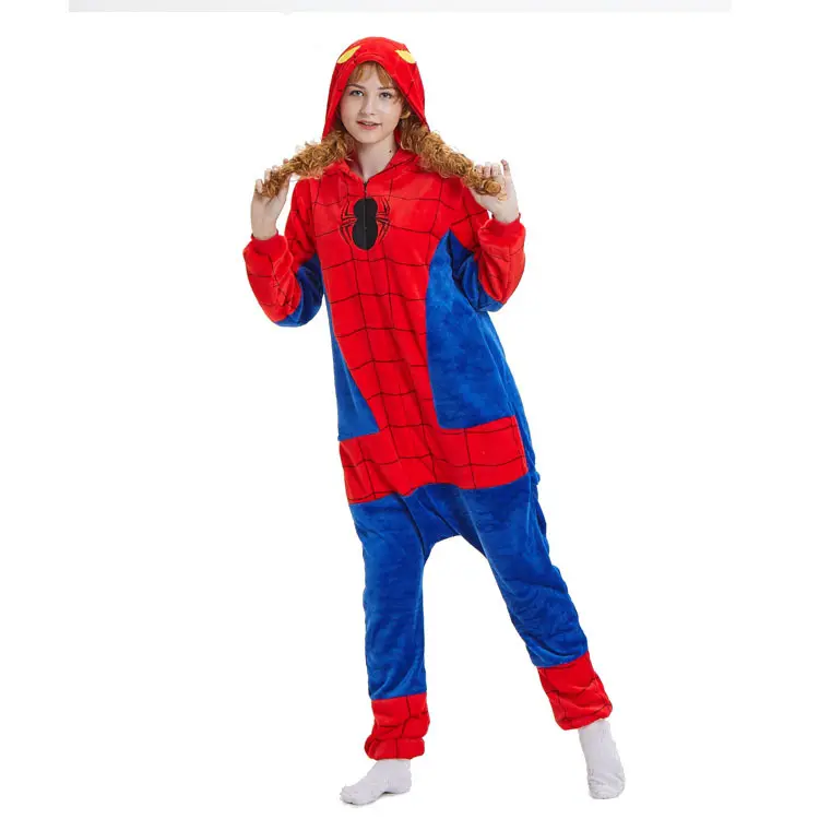 Macacão masculino e feminino, pijama cosplay do homem-aranha para inverno, macacão de super-herói para adultos