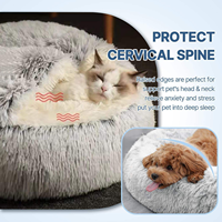 Lit pour animaux de compagnie classique en fausse fourrure velours imprimé animal avec capuche pour chats d'intérieur et petits chiens, amovible, lavable, en velours antidérapant