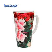Mug à café en céramique à sublimation blanc chauffé de 17 oz, forme conique, impression BN3