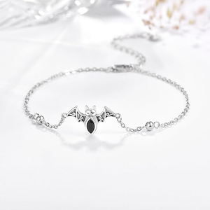 Schwarz cz Onyx Charm Armband Palpitate Fledermaus Gothic Halloween Armband 925 Silber Schmuck - Product Image 1