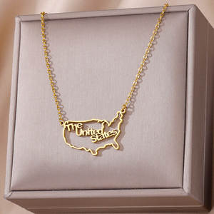 Go Party 10 Estilos Hollow Map Letter Colgante Collar Joyería de acero inoxidable Diferentes países Mapa Collares para Mujeres Hombres - Product Image 2