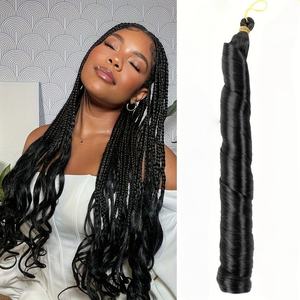 프렌치 컬리 브레이딩 헤어 24인치 프리 스트레치 프렌치 컬 고온 섬유 헤어 익스텐션 여성용 - Product Image 1