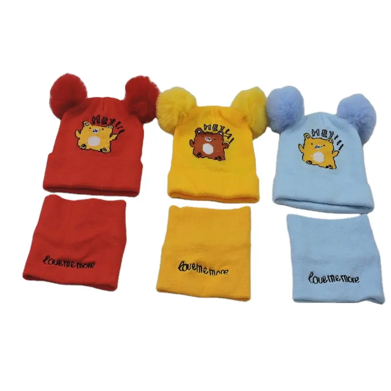 Детские теплые Комплекты шарфов, осенне-зимние плюшевые вязаные шапки для малышей