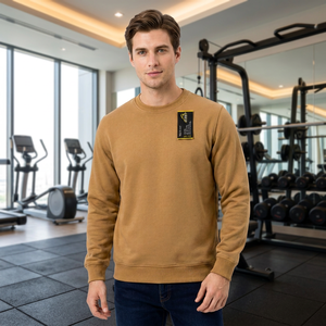 AERO Men's Camel Hooded Zipper Sweatshirt with Front Logo Print Regular Sleeve Fleece Knitted Polyester/Cotton Spring Style - Product Image 5