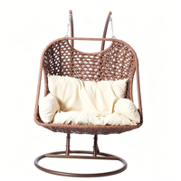 Balançoire de véranda pour 2 personnes, chaise suspendue double en rotin tressé d'extérieur avec coussin épais pour patio, jardin, cour arrière, terrasse