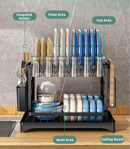 Escurridor de Platos de Acero al Carbono de Doble Capa, Multifuncional, Plegable, Organizador de Platos para Cocina - Product Image 5
