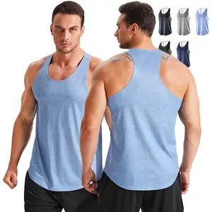 Hot Sale Quick Dry Workout Fitness Gym Shirts Athletic Stringer Solid Bodybuilding Muscle Racerback Gym Wear Tank Top Men