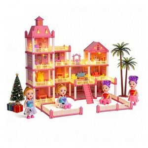 Maison de jeu en plastique DIY pour enfants, ensemble de jeu avec fleurs, balcon, piscine, meubles, cadeau créatif pour les enfants, jeu familial - Product Image 1