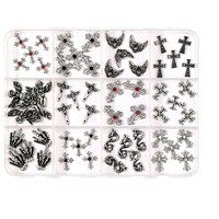 Qianya Gothique Punk Heavy Metal 3D Nail Charms Dark Y2K Alliage Nail Art Décorations Stickers NEW Trendy Press on Style