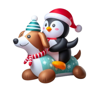 Adorno de patio inflable de pingüino de Santa, decoraciones navideñas para exteriores con regalo, inflables coloridos para exhibición festiva - Product Image 4