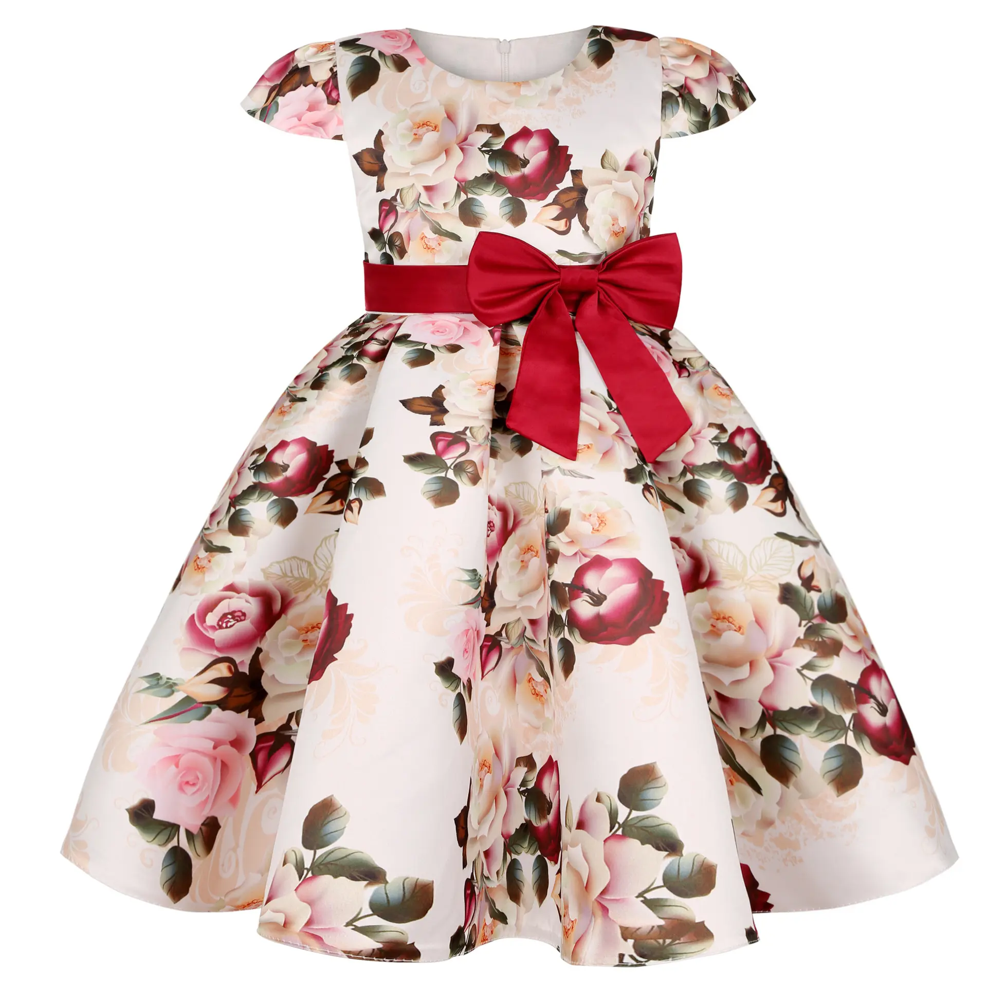 Girls Dress 2022 Summer skirt for girls PROM dress retro sweet children's short sleeve printed princess dress