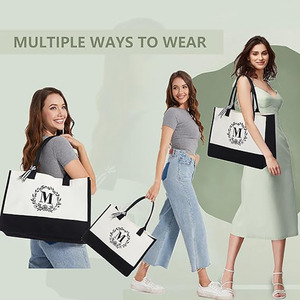 Nuova Borsa Tote in Tela <span class=keywords><strong>con</strong></span> Design Personalizzato in Pizzo e Lettera Iniziale, <span class=keywords><strong>con</strong></span> Spazio Vuoto e Logo Stampato - Product Image 5