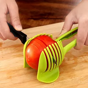 Kitchen Cutting Aid Gadgets Plastic Fruit Tongs Onion Kiwi Tomato Lemon Slicer Cutter Holder