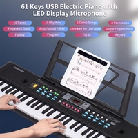 61 Keys USB Electronic Organ Kids Electric Piano with Microphone Black Digital Music LED Display Electronic Keyboard