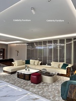 Canapé d'angle en cuir véritable de grande taille pour villa italienne de luxe haut de gamme, ensemble design Xiaohongshu