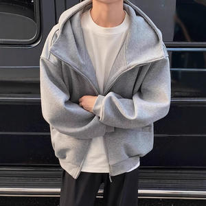 Sweat-shirt à capuche en molleton uni pour homme, poids lourd, coupe ample, manches longues, fermeture éclair sur le devant, décontracté, pour couple - Product Image 1