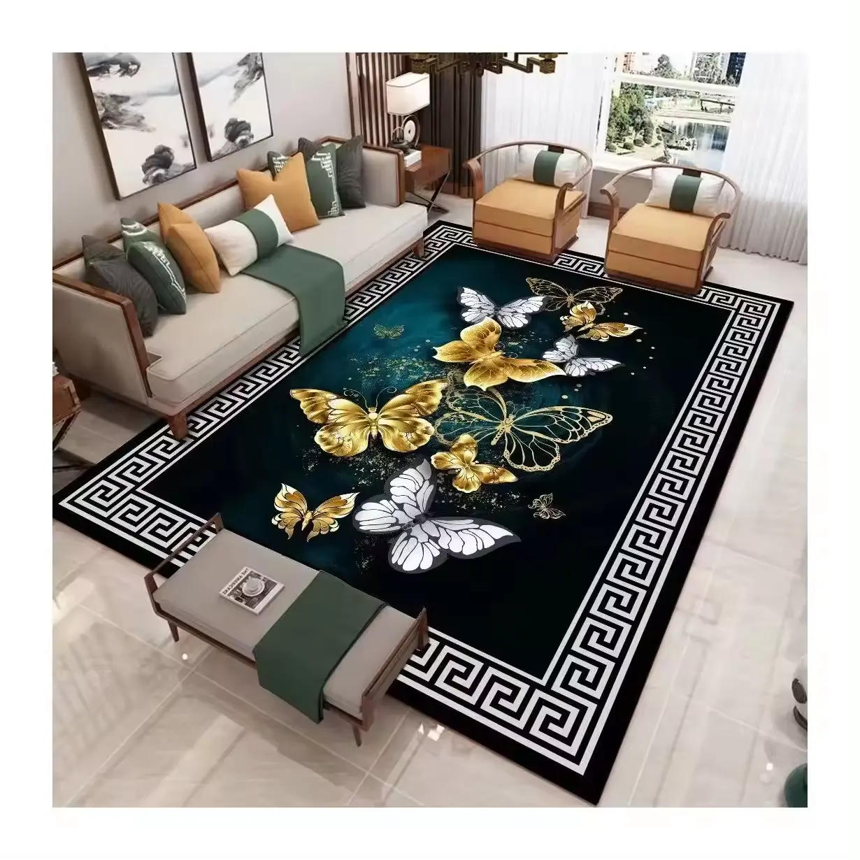 Tapete de veludo cristal moderno novo design personalizado, tapete chinês antiderrapante com impressão digital para sala de estar, tapetes e carpetes de grande área