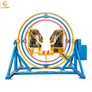 Portable park attraction motorized rotary 3D human gyroscope trailer mounted amusement rides