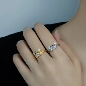 Parlak Rhinestone küçük yengeç yüzük kadın kızlar için benzersiz kişilik sevimli deniz hayvanlar parmak yüzük takı hediyeler